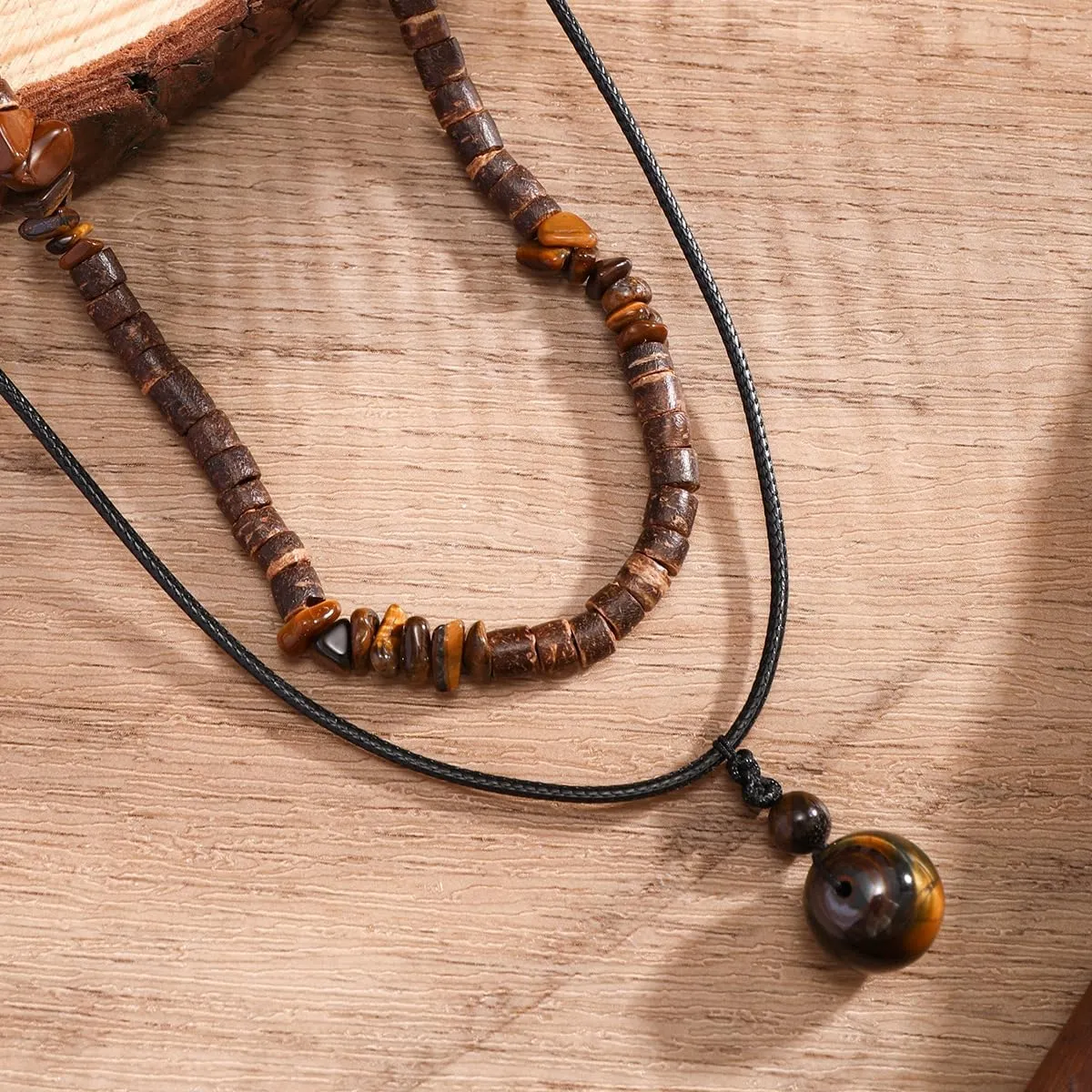 Sora Tuki Puka Shell Necklace for Men and Women - Surfer Brown Coconut Shell Beads, Seashell Conch Beach Heishi Summer Jewelry