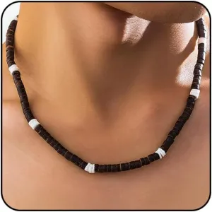 Sora Tuki Puka Shell Necklace for Men and Women - Surfer Brown Coconut Shell Beads, Seashell Conch Beach Heishi Summer Jewelry