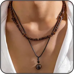 Sora Tuki Puka Shell Necklace for Men and Women - Surfer Brown Coconut Shell Beads, Seashell Conch Beach Heishi Summer Jewelry