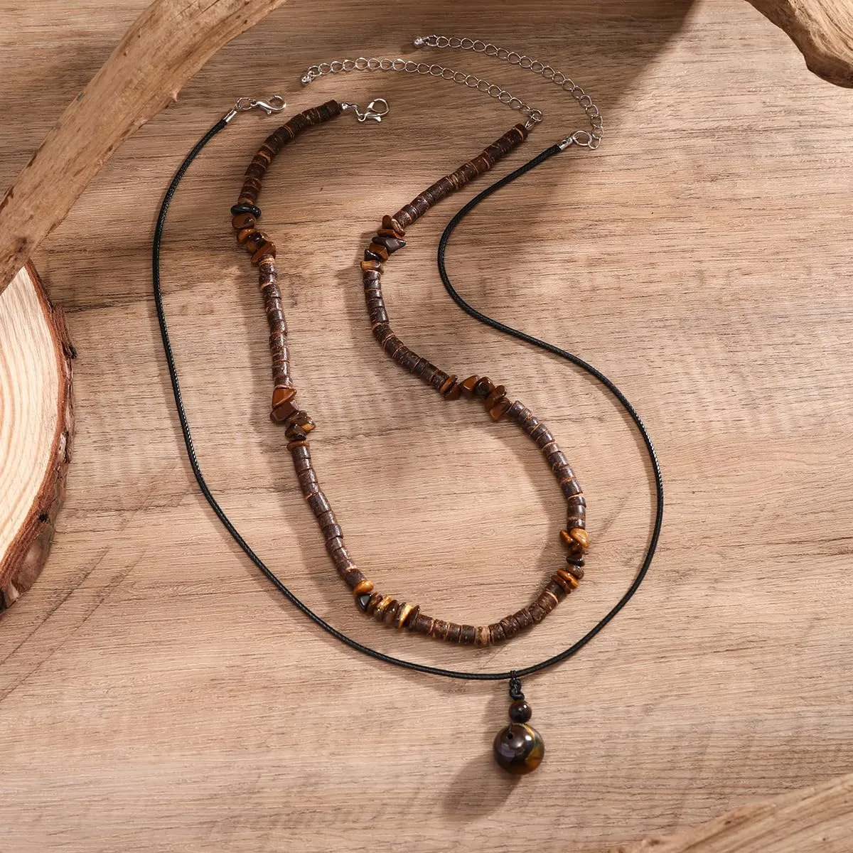 Sora Tuki Puka Shell Necklace for Men and Women - Surfer Brown Coconut Shell Beads, Seashell Conch Beach Heishi Summer Jewelry