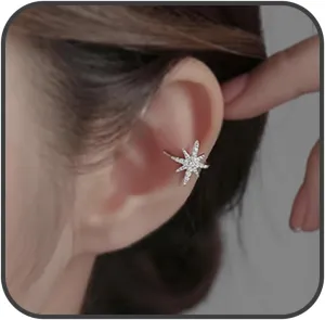 Sparkle Starburst Ear Cuff Earrings Cartilage Wrap S925 Sterling Silver Lucky Star Clip On Earrings No Piercing Small CZ Paved Cuff Ear Jewelry for Women