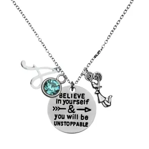 Sportybella - Personalized Cheer Necklace -'Believe in Yourself' & 'You Will Be Unstoppable' Charm Pendant, Cheerleader Jewelry Gift for Teams