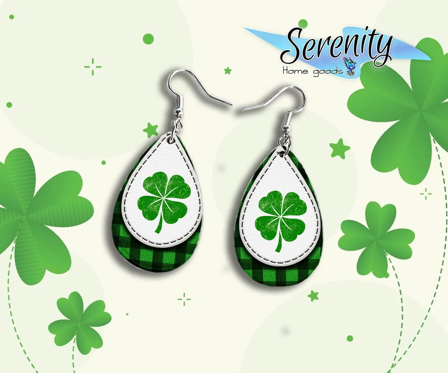 St Paddys Day Dangle Earrings Set | Cute Girls Womens Jewelry Earings | Double Sided Print | Holiday Gifts | Saint Patricks Day Decorations Girlfriend Wife Adorable Fashion Accessories decor