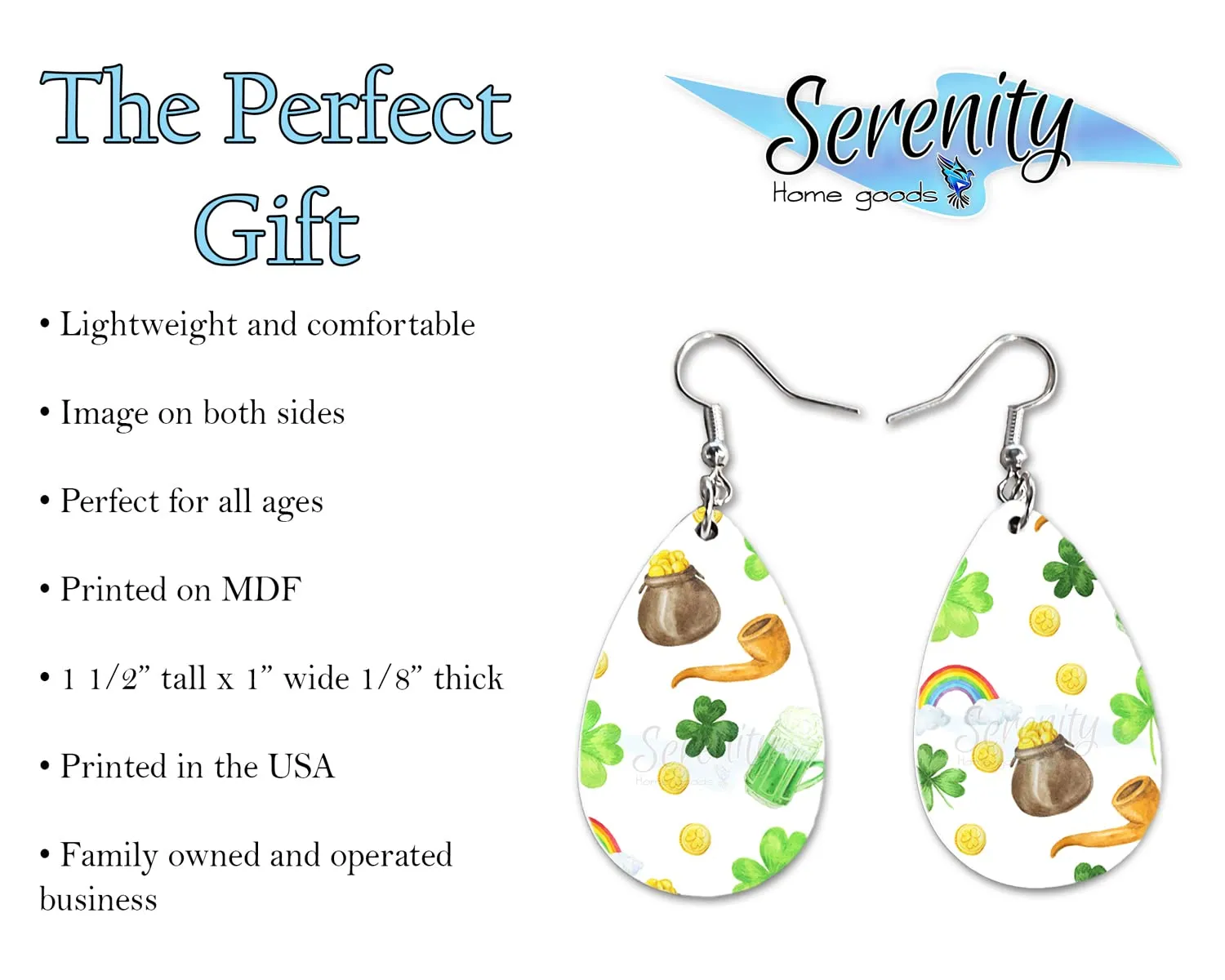 St Paddys Day Dangle Earrings Set | Cute Girls Womens Jewelry Earings | Double Sided Print | Holiday Gifts | Saint Patricks Day Decorations Girlfriend Wife Adorable Fashion Accessories decor