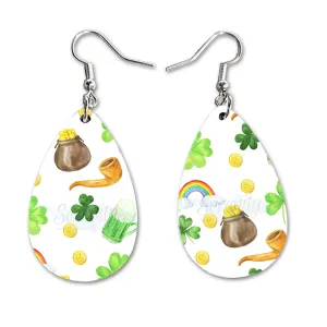 St Paddys Day Dangle Earrings Set | Cute Girls Womens Jewelry Earings | Double Sided Print | Holiday Gifts | Saint Patricks Day Decorations Girlfriend Wife Adorable Fashion Accessories decor