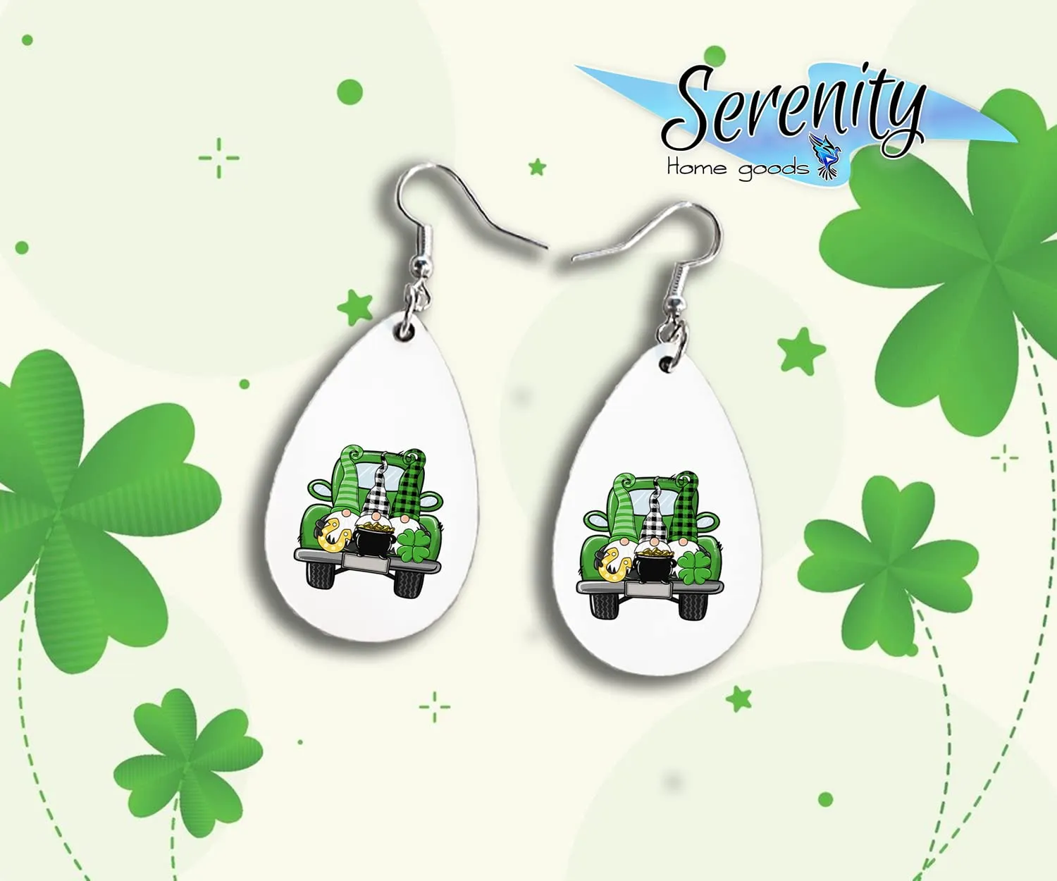 St Paddys Day Dangle Earrings Set | Cute Girls Womens Jewelry Earings | Double Sided Print | Holiday Gifts | Saint Patricks Day Decorations Girlfriend Wife Adorable Fashion Accessories decor