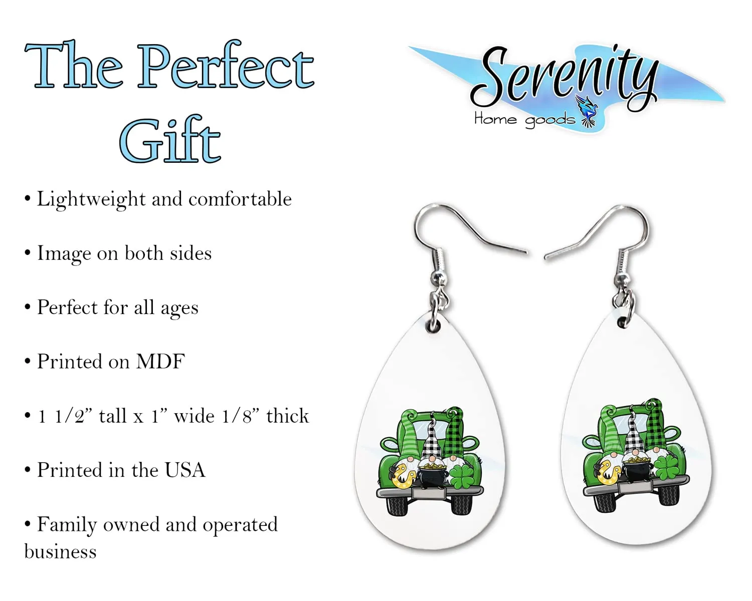 St Paddys Day Dangle Earrings Set | Cute Girls Womens Jewelry Earings | Double Sided Print | Holiday Gifts | Saint Patricks Day Decorations Girlfriend Wife Adorable Fashion Accessories decor