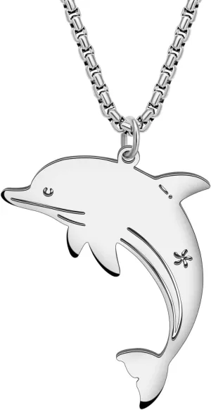 Stainless Steel 18K Gold Silver Plated Sea Life Shark Crab Seahorse Turtle Dolphin Necklace Pendant for Women Cute Ocean Animal Necklaces Jewelry for Gifts