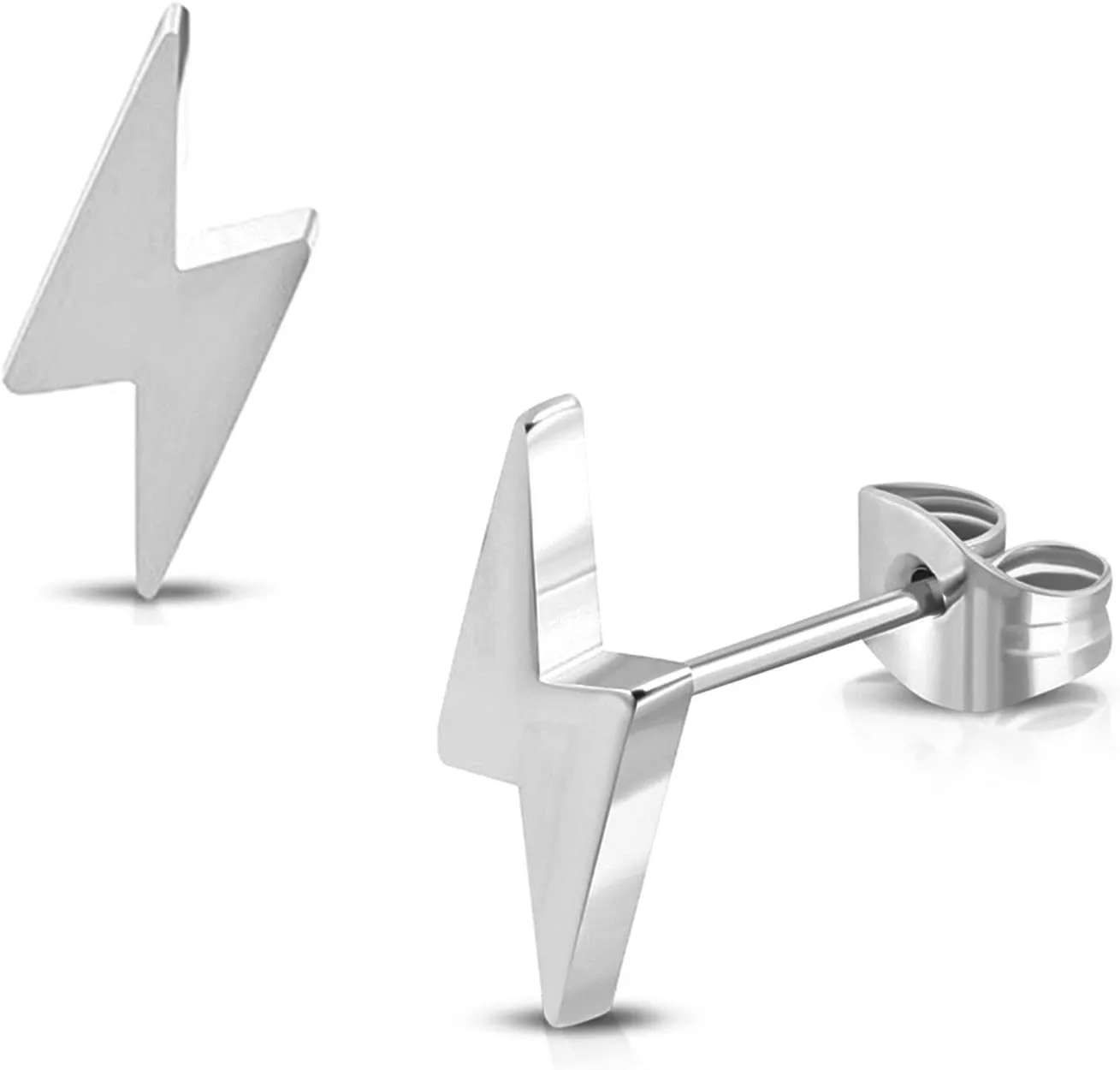 Stainless Steel Lightning Bolt Flash Thunder Button Stud Post Earrings