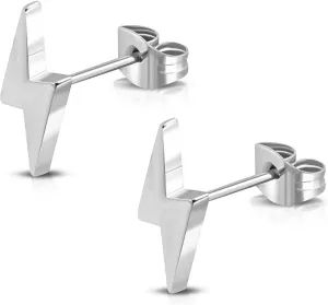 Stainless Steel Lightning Bolt Flash Thunder Button Stud Post Earrings