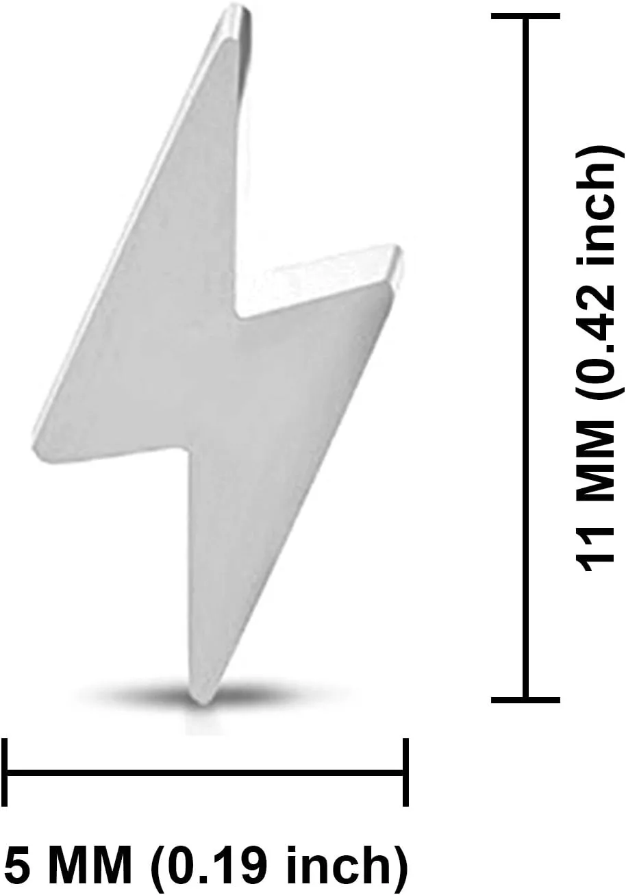 Stainless Steel Lightning Bolt Flash Thunder Button Stud Post Earrings