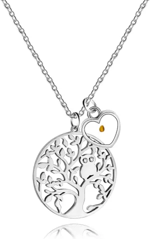 Stainless Steel Owl Life of Tree Necklace, Charms Mustard Seed Heart Pendant, with Tree Card
