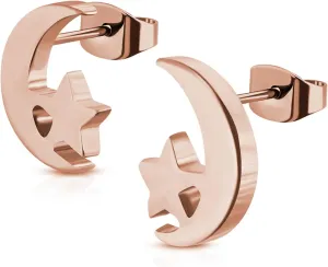 Stainless Steel Tiny Crescent Moon & Star Stud Post Earrings