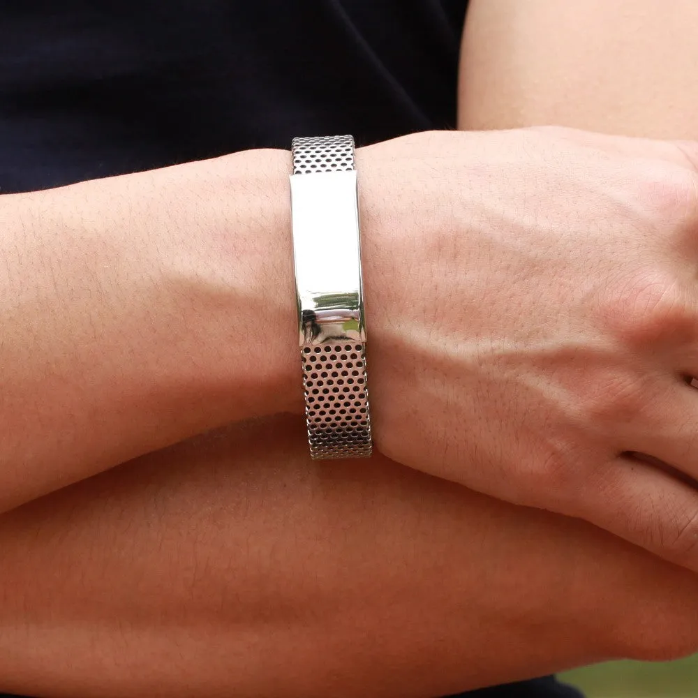 Stainless Steel with Black Leather Bracelet