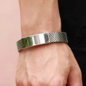 Stainless Steel with Black Leather Bracelet