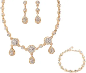 Statement Crystal Necklace Earrings Bracelet Bridal Wedding Jewelry Set Rhinestone Choker Indian Jewelry Sets for Women