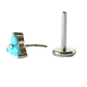 Sterling Silver 18 Gauge Threadless Push Pin Flat Back Labret Trinity Turquoise Stud Earring Nickel Free Lead Free Handcrafted In USA (One 8mm Stud Rhodium Plated)