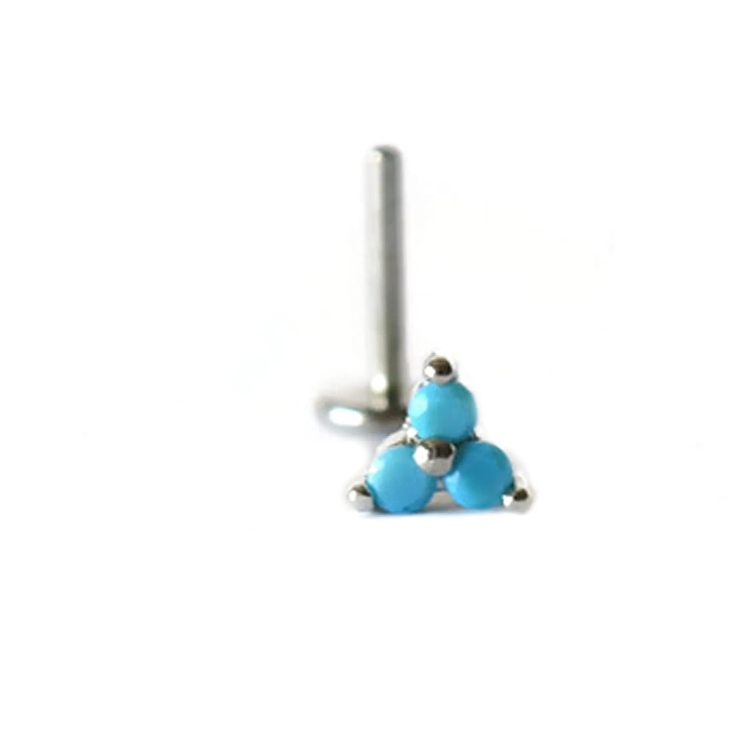 Sterling Silver 18 Gauge Threadless Push Pin Flat Back Labret Trinity Turquoise Stud Earring Nickel Free Lead Free Handcrafted In USA (One 8mm Stud Rhodium Plated)