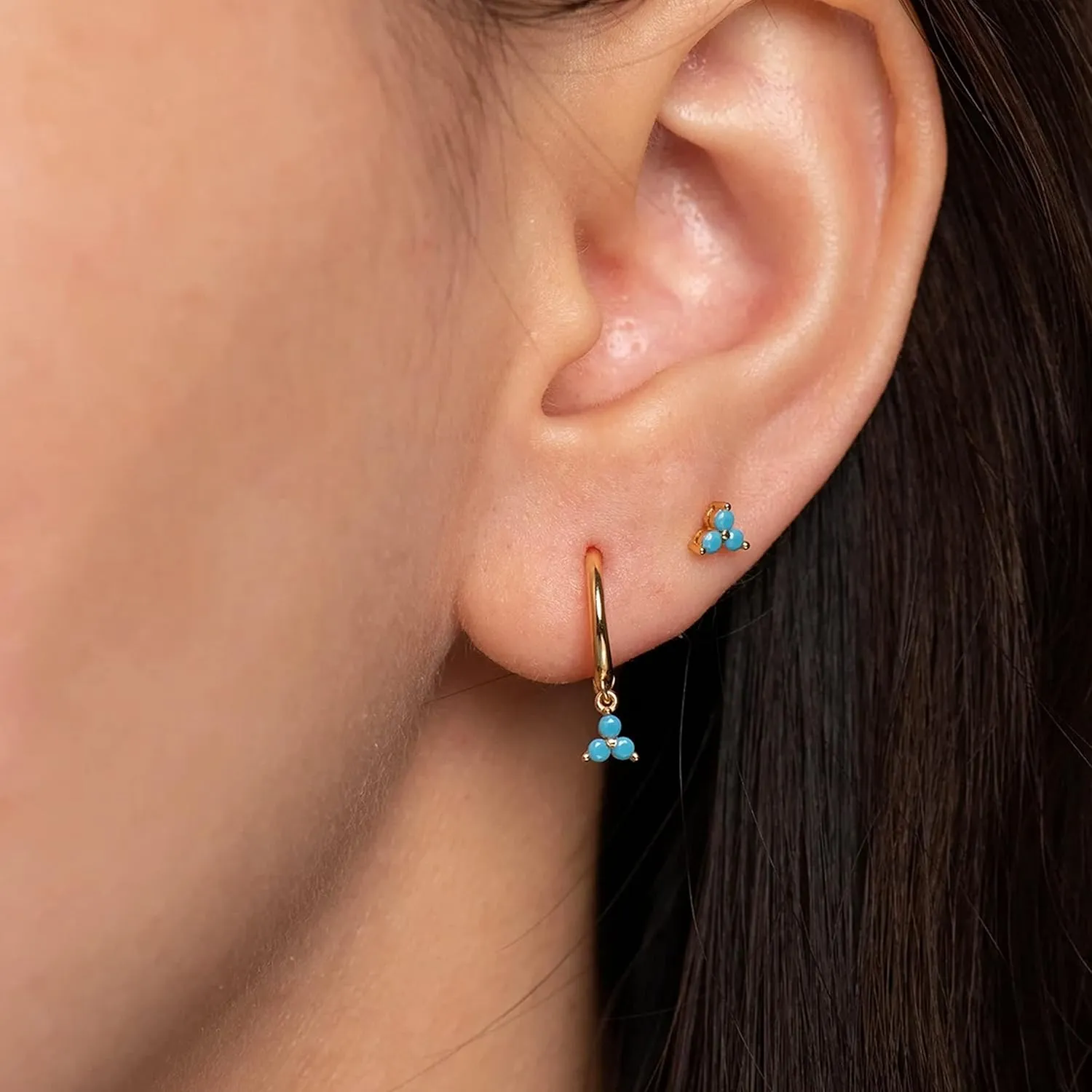 Sterling Silver 18 Gauge Threadless Push Pin Flat Back Labret Trinity Turquoise Stud Earring Nickel Free Lead Free Handcrafted In USA (One 8mm Stud Rhodium Plated)