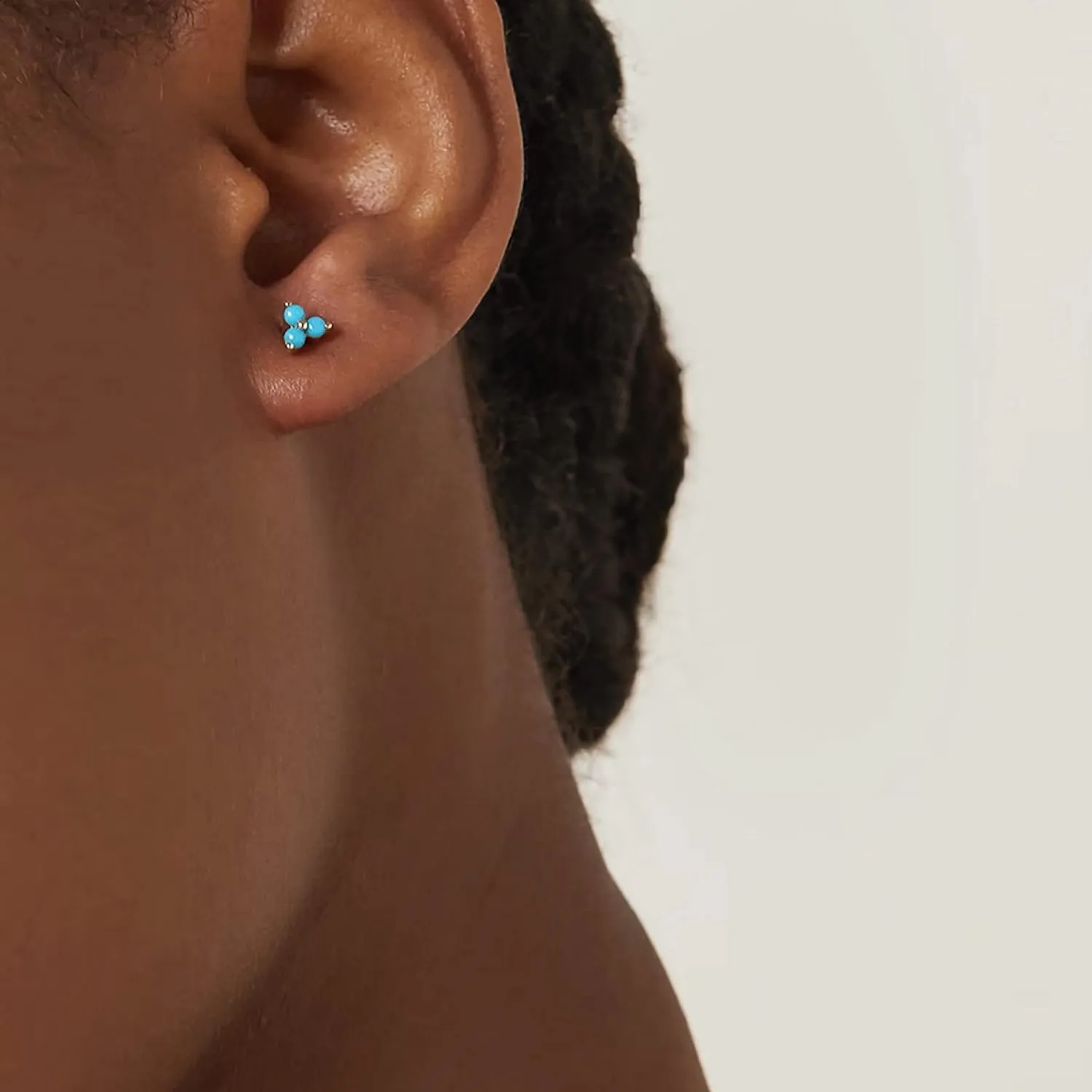 Sterling Silver 18 Gauge Threadless Push Pin Flat Back Labret Trinity Turquoise Stud Earring Nickel Free Lead Free Handcrafted In USA (One 8mm Stud Rhodium Plated)