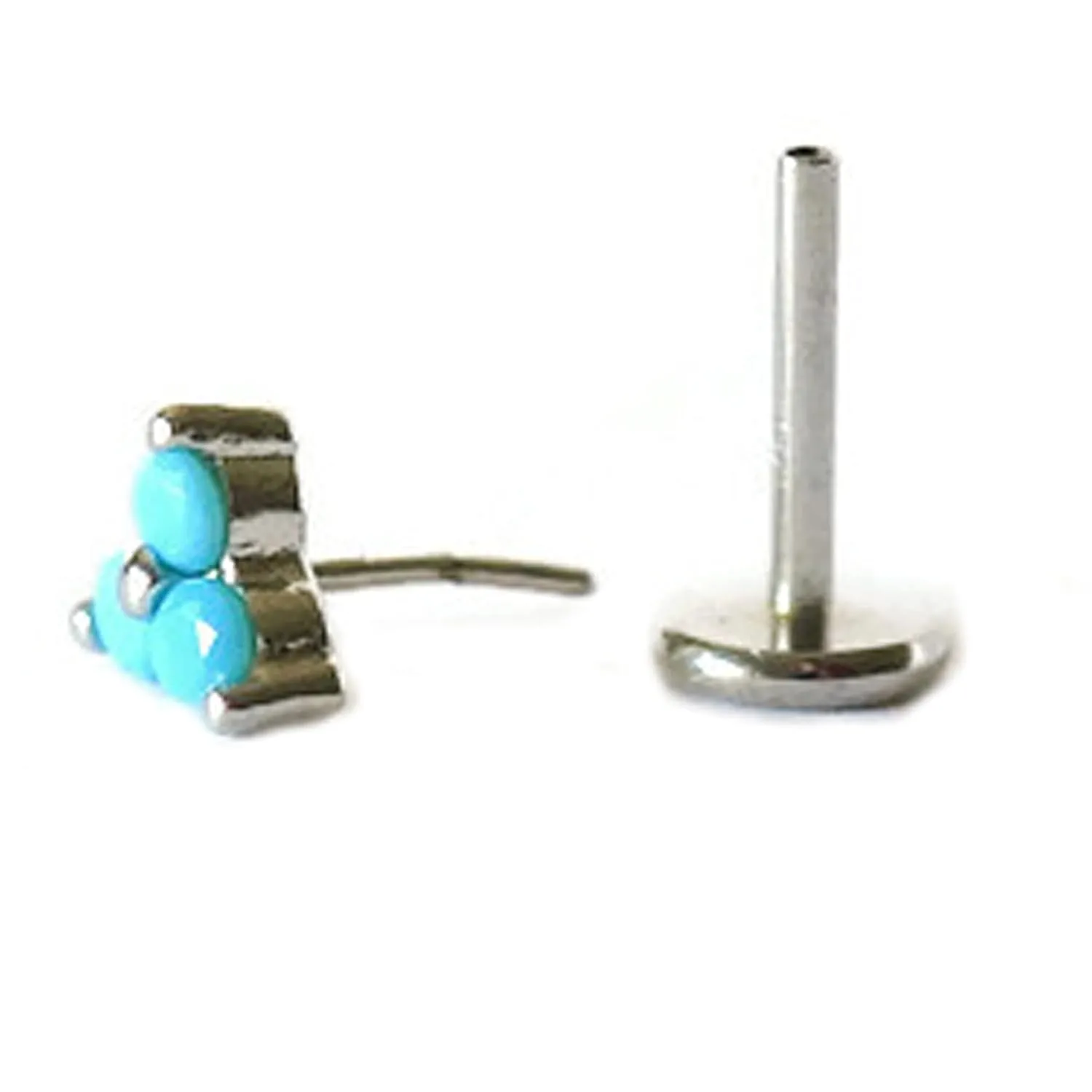 Sterling Silver 18 Gauge Threadless Push Pin Flat Back Labret Trinity Turquoise Stud Earring Nickel Free Lead Free Handcrafted In USA (One 8mm Stud Rhodium Plated)