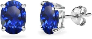 Sterling Silver Created Blue Sapphire Oval-Cut Solitaire Stud Earrings for Women