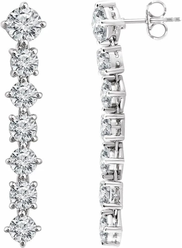 Sterling Silver Cubic Zirconia 7 Seven-Stone Drop Dangle Earrings Fine Jewelry For Women Gifts For Her