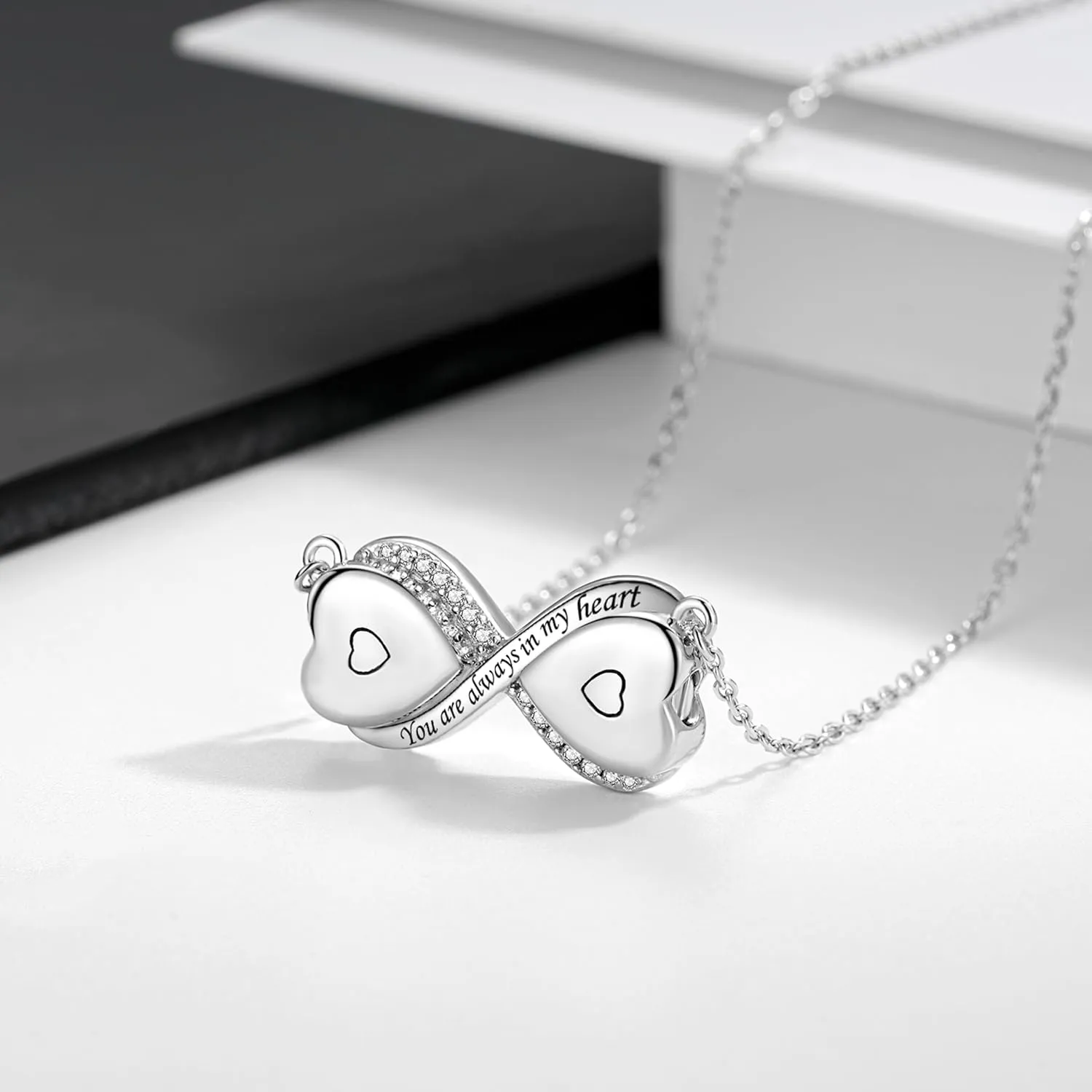 Sterling Silver Dual Infinity Urn Necklace for Women: Double Heart Cremation Necklaces Jewelry Hold Two Ashes - Infinity Memorial Keepsakes Pendant Jewelry Gifts for Loved Ones