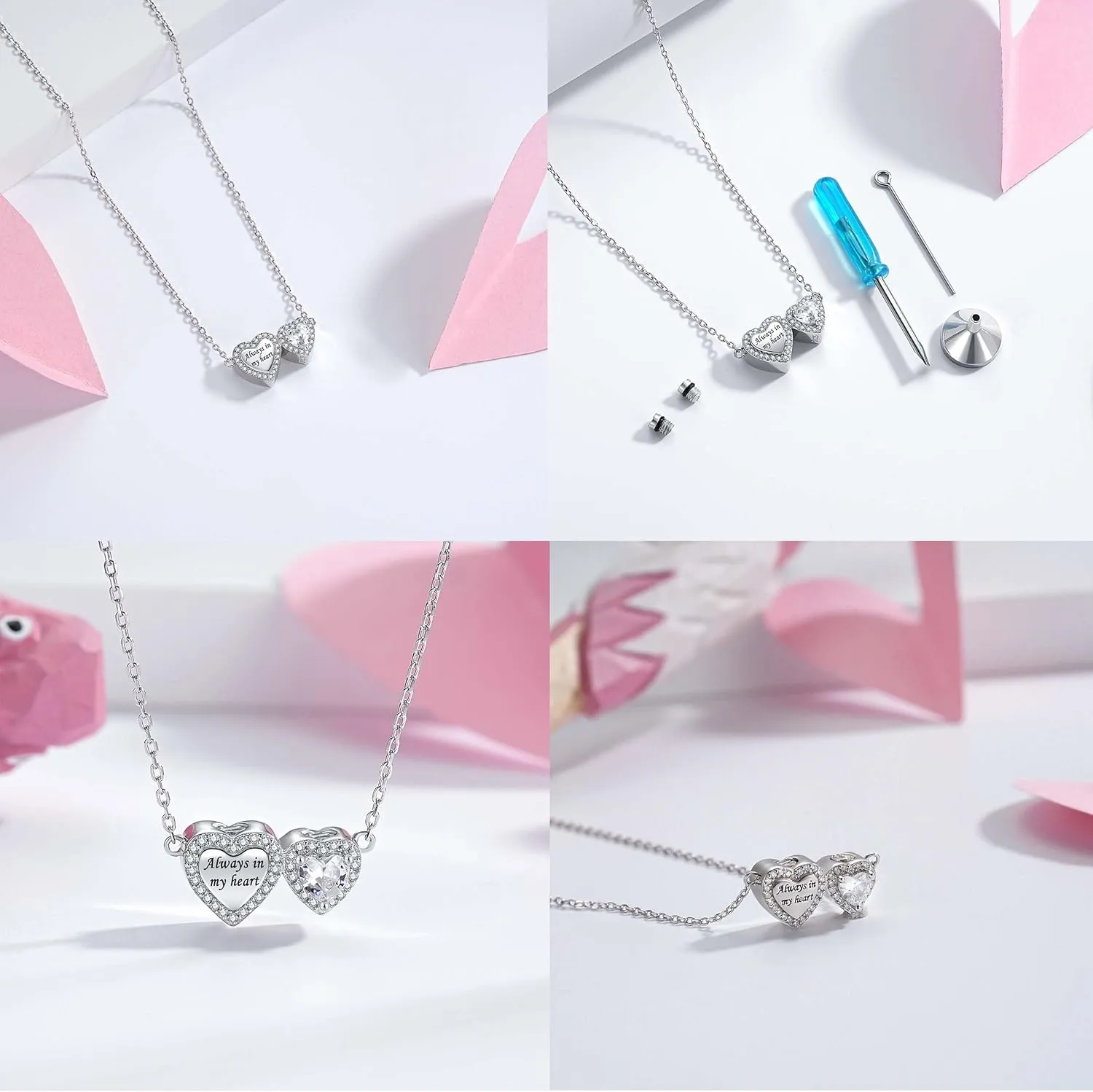 Sterling Silver Dual Infinity Urn Necklace for Women: Double Heart Cremation Necklaces Jewelry Hold Two Ashes - Infinity Memorial Keepsakes Pendant Jewelry Gifts for Loved Ones