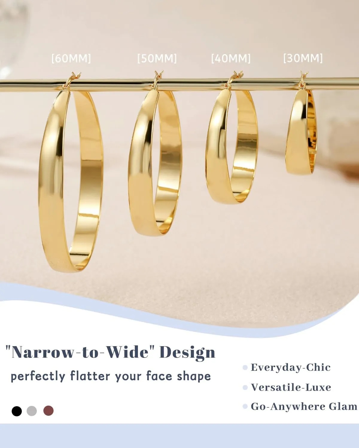 Sterling Silver Hoop Earrings, 8MM Wide Hypoallergenic Silver Hoop Earrings for Women, Lightweight Thick Large Hoops Earring for Women Jewelry Gifts 30/40/50/60MM