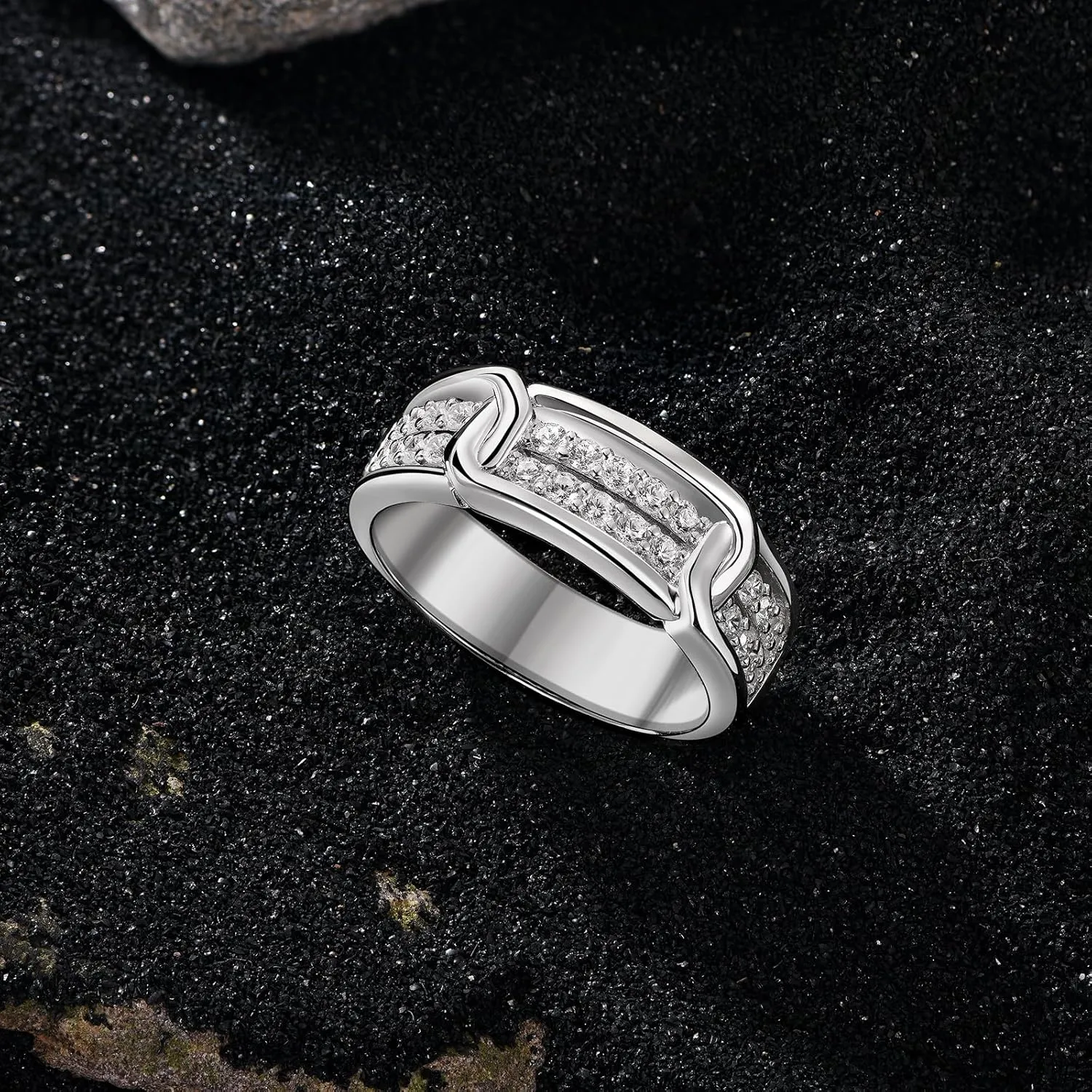 Sterling Silver Rings For Men 26 Round Cut 5A Cubic Zirconia Wedding Band Engagement For Him Valentine's Day Gift Size 7-14
