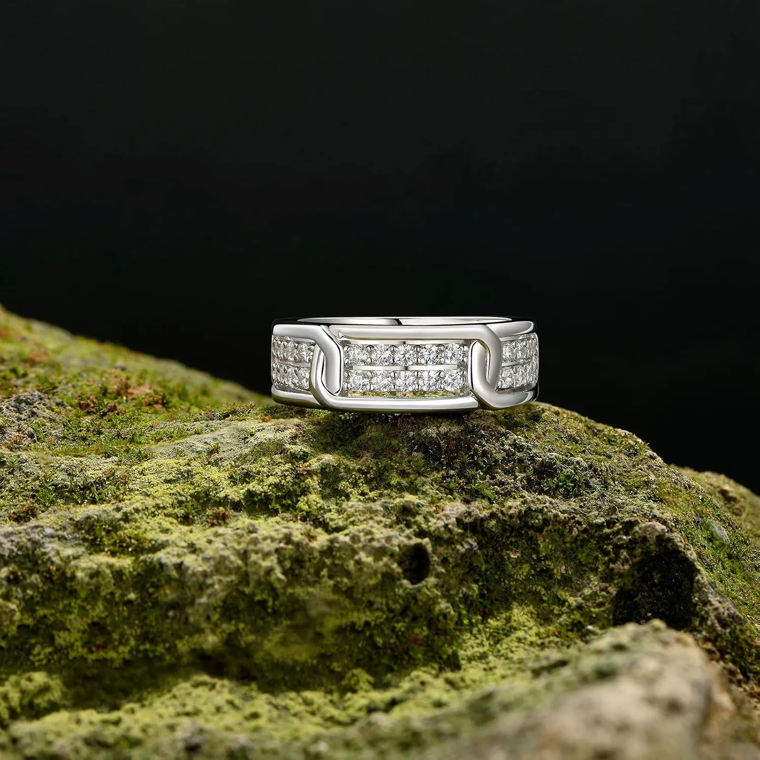 Sterling Silver Rings For Men 26 Round Cut 5A Cubic Zirconia Wedding Band Engagement For Him Valentine's Day Gift Size 7-14
