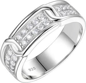 Sterling Silver Rings For Men 26 Round Cut 5A Cubic Zirconia Wedding Band Engagement For Him Valentine's Day Gift Size 7-14