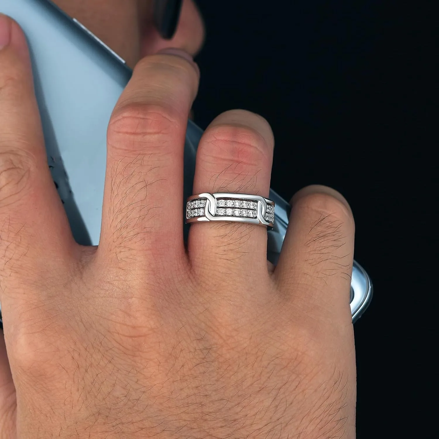 Sterling Silver Rings For Men 26 Round Cut 5A Cubic Zirconia Wedding Band Engagement For Him Valentine's Day Gift Size 7-14