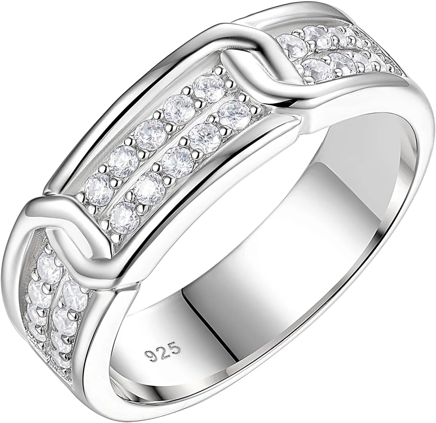 Sterling Silver Rings For Men 26 Round Cut 5A Cubic Zirconia Wedding Band Engagement For Him Valentine's Day Gift Size 7-14
