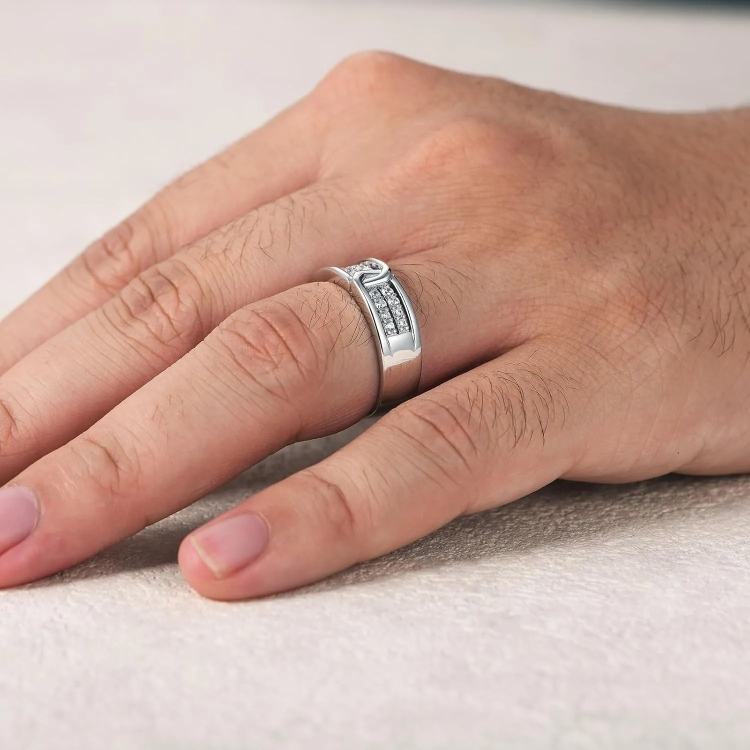 Sterling Silver Rings For Men 26 Round Cut 5A Cubic Zirconia Wedding Band Engagement For Him Valentine's Day Gift Size 7-14