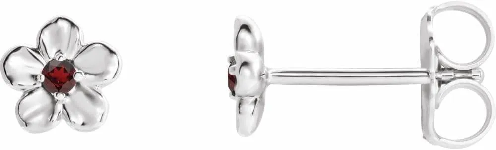 Sterling Silver Small Imitation January Birthstone Flower Earrings Fine Jewelry For Women Gifts For Her