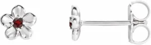 Sterling Silver Small Imitation January Birthstone Flower Earrings Fine Jewelry For Women Gifts For Her