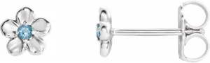 Sterling Silver Small Imitation March Birthstone Flower Earrings Fine Jewelry For Women Gifts For Her