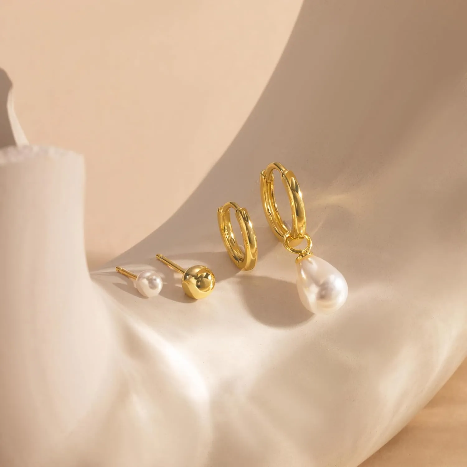 Stud Earrings Sets for Women Non Piercing - Small 14K Gold/Silver Plated CZ Thin Pearl Huggie Hoop Earring Hypoallergenic Dainty Ear Cuff Trendy Gifts