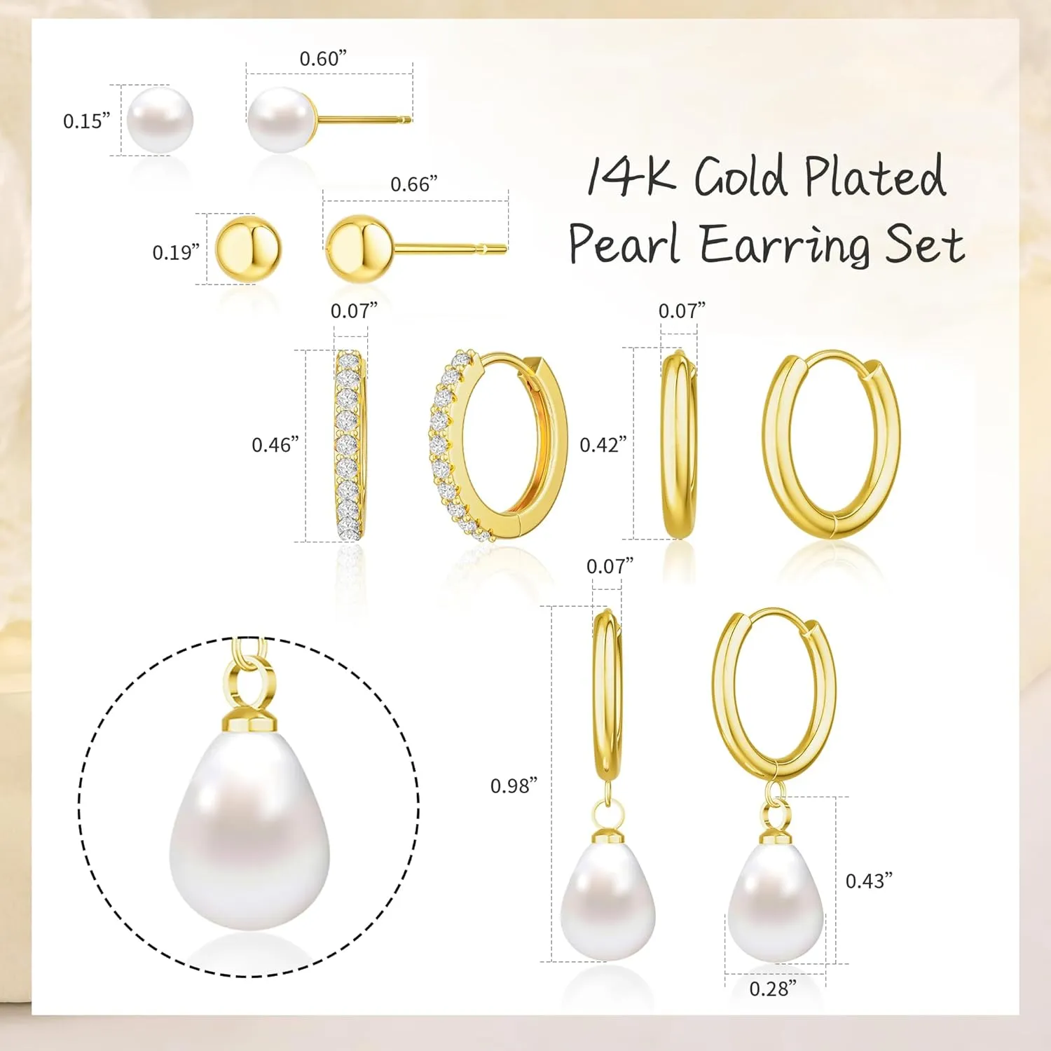 Stud Earrings Sets for Women Non Piercing - Small 14K Gold/Silver Plated CZ Thin Pearl Huggie Hoop Earring Hypoallergenic Dainty Ear Cuff Trendy Gifts