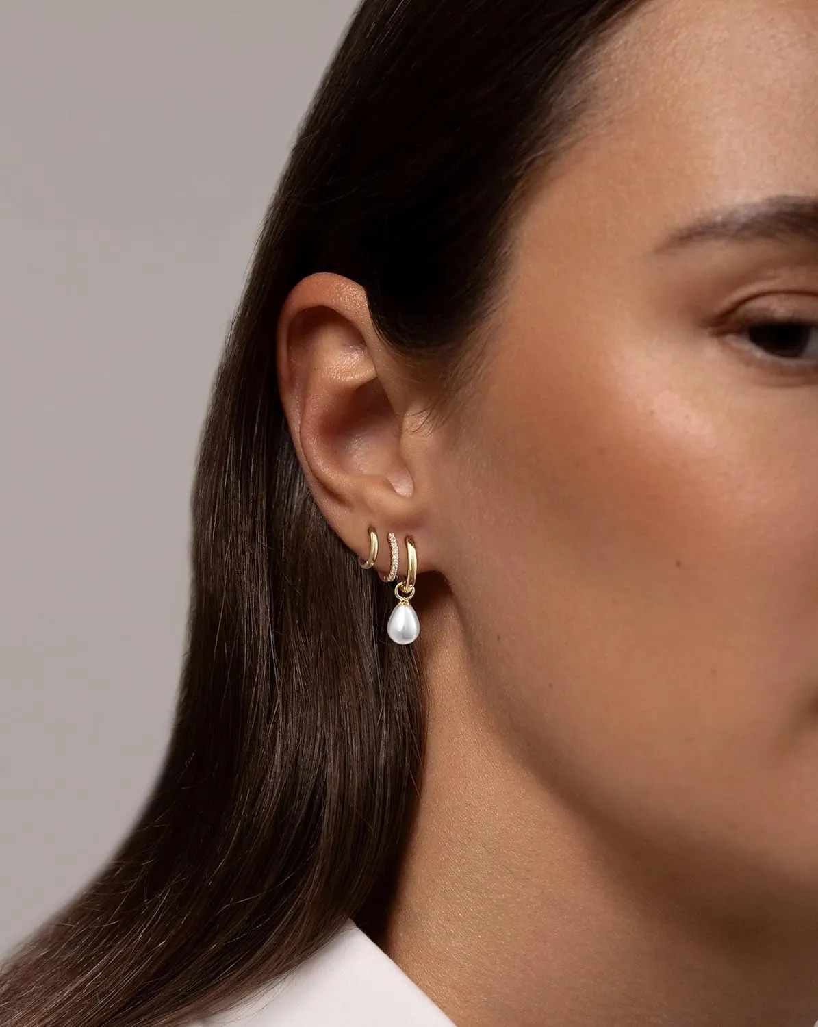 Stud Earrings Sets for Women Non Piercing - Small 14K Gold/Silver Plated CZ Thin Pearl Huggie Hoop Earring Hypoallergenic Dainty Ear Cuff Trendy Gifts