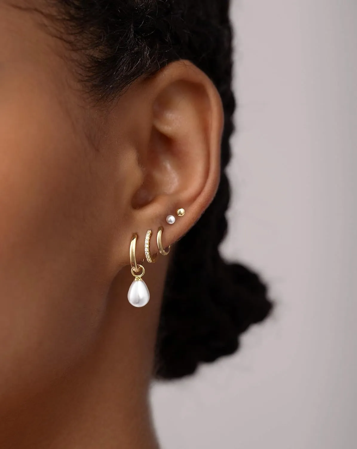 Stud Earrings Sets for Women Non Piercing - Small 14K Gold/Silver Plated CZ Thin Pearl Huggie Hoop Earring Hypoallergenic Dainty Ear Cuff Trendy Gifts