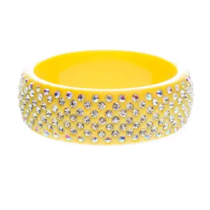 Stunning Sparkle Crystal Rhinestone Studs Design Wide Fashion Bangle Yellow