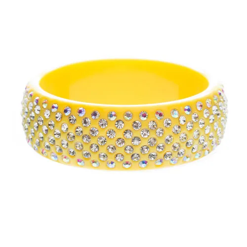 Stunning Sparkle Crystal Rhinestone Studs Design Wide Fashion Bangle Yellow