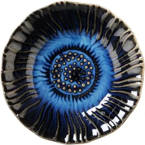 Sunflower Ring Tray Cute Paper Clips Candy Dish Ashtray in Office, Decorative Trinket Jewelry Holder for Necklace Earrings Put On Bathroom/Kitchen Counters, Ceramic, Deep Blue.