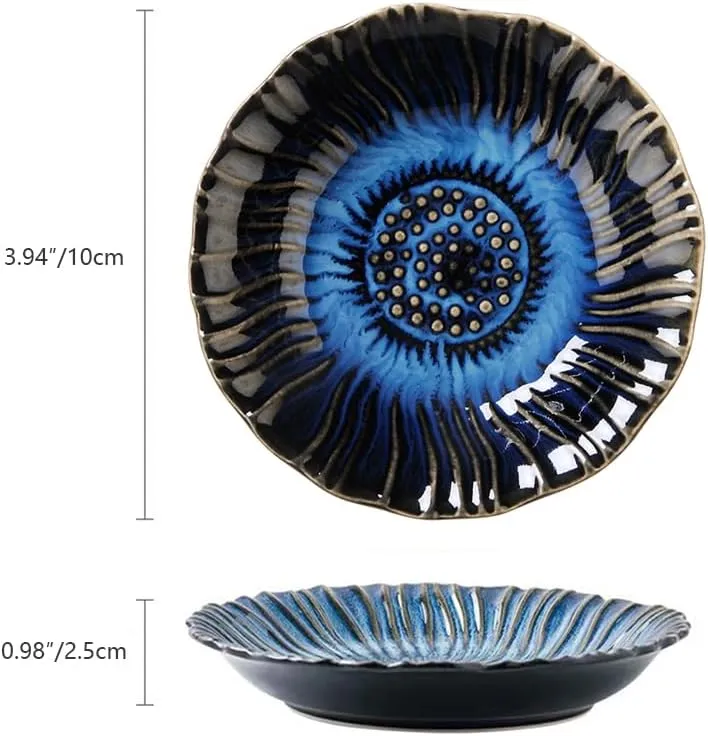 Sunflower Ring Tray Cute Paper Clips Candy Dish Ashtray in Office, Decorative Trinket Jewelry Holder for Necklace Earrings Put On Bathroom/Kitchen Counters, Ceramic, Deep Blue.