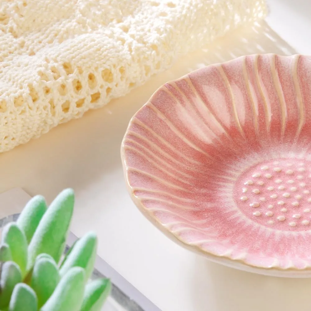 Sunflower Ring Tray Cute Paper Clips Candy Dish Ashtray in Office, Decorative Trinket Jewelry Holder for Necklace Earrings Put On Bathroom/Kitchen Counters, Ceramic, Pink.