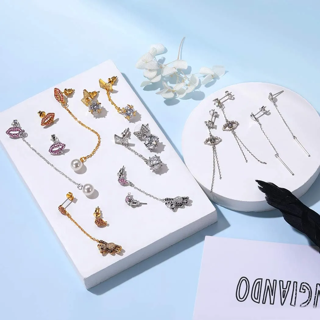 Suplight 925 Sterling Silver Asymmetric Earrings, Bear Ballon/Paper Clip Mismatch Stud Dangle Earings for Women (With a Gift Box)