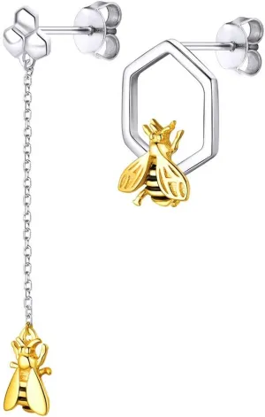 Suplight 925 Sterling Silver Asymmetric Earrings, Bear Ballon/Paper Clip Mismatch Stud Dangle Earings for Women (With a Gift Box)